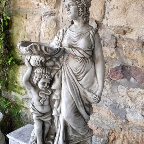 Garden Statue - Mother and Child with Birdbath