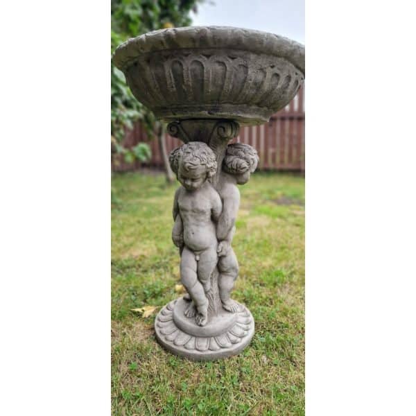 Stone Three Cherub Garden Bird Bath