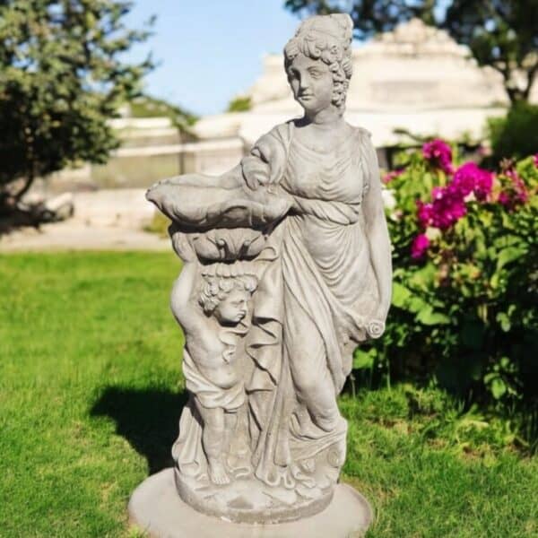 Garden Statue - Mother and Child with Birdbath