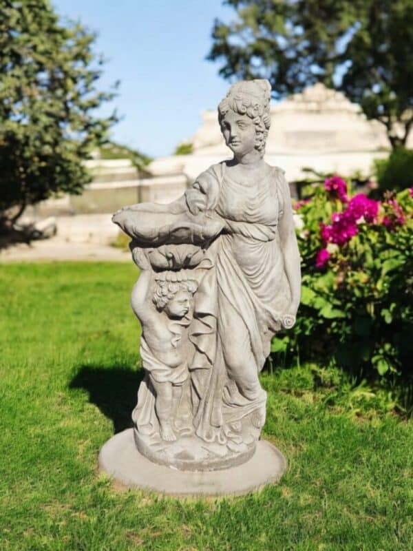 Garden Statue - Mother and Child with Birdbath