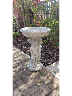 Stone Three Cherub Garden Bird Bath