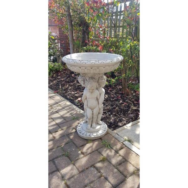 Stone Three Cherub Garden Bird Bath