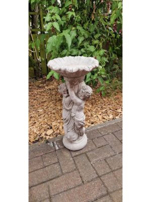 Stone Twin Cherub Garden Bird Bath