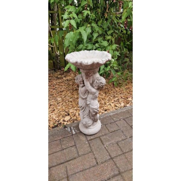 Stone Twin Cherub Garden Bird Bath