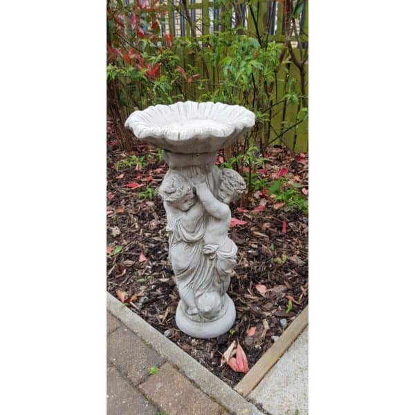 Stone Twin Cherub Garden Bird Bath